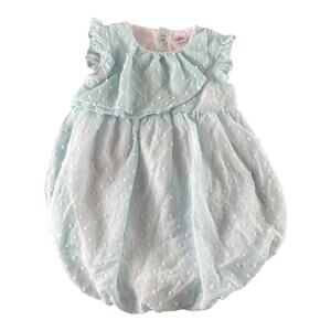 Baby Essentials Blue Swiss Dot Romper Dress 24 Months Delicate Feminine EUC